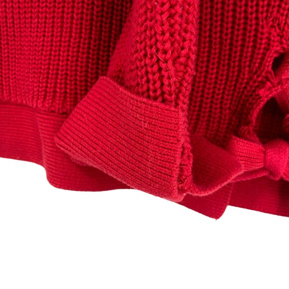 LOFT Women's Red Cable-Knit Long Sleeve Lace Up Tie Slit Pullover Sweater Size S - Picture 11 of 14
